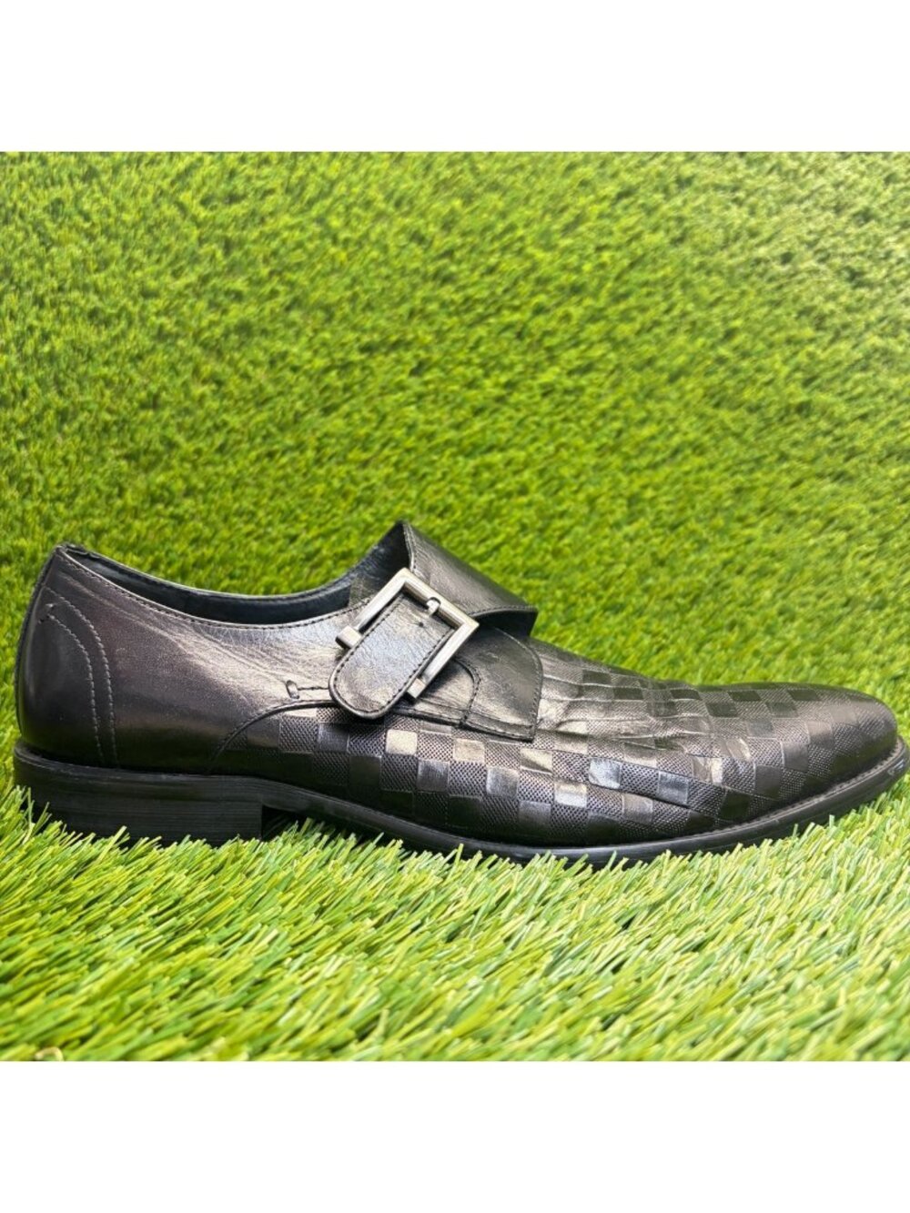 Carrucci Mens Size 8.5 Black Classic Leather Monk Strap Oxford Dress Shoes